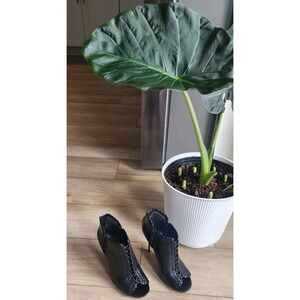 Michael Kors Collection Henley Whipstitch Peep Toe Black Leather Size 39 US‎ 8.5